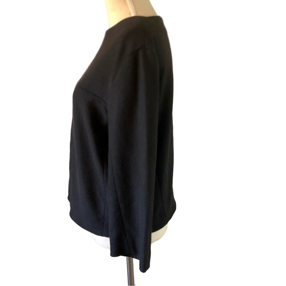 Narciso Rodriguez Black Wool Top Women's Boxy Boatneck 3/4 Sleeves Back Zipper - Picture 5 of 15
